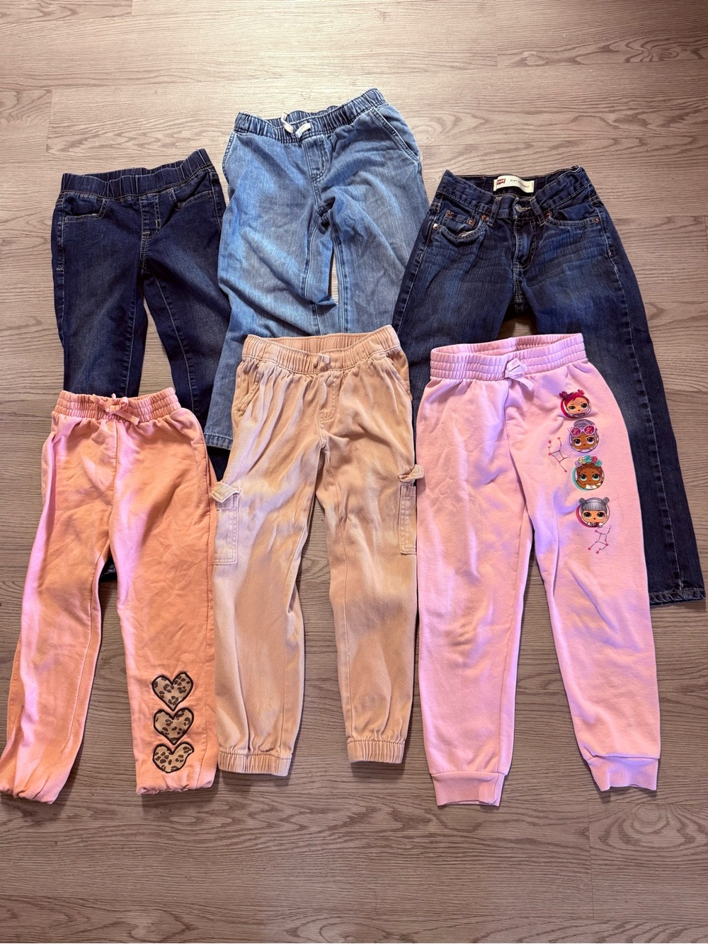 Kids Mixed Casual Bottoms Bundle - Pink, Light Pink, Tan, Light Blue, Sz 7